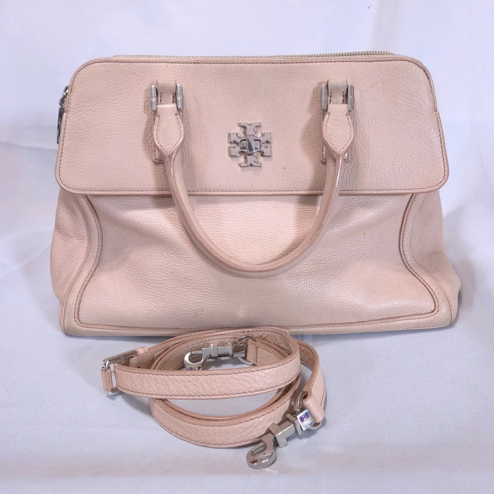 Tory Burch Mercer Dome Satchel Pebbled Leather Blush Pink Crossbody Turnlock